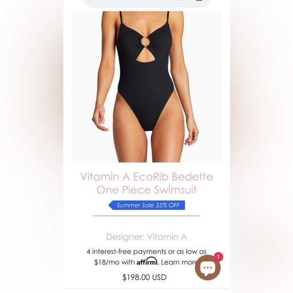 Vitamin A Bedette One Piece Swimsuit black missing size approx size Small - Picture 3 of 10